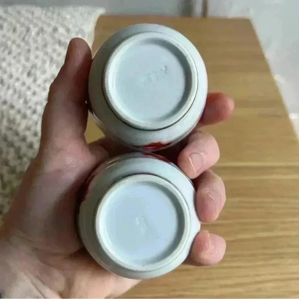 Japanese Sake Cup Sakazuki Chikusen Miura made Tiger Petal 2 pieces Kintsugi - Picture 8 of 8